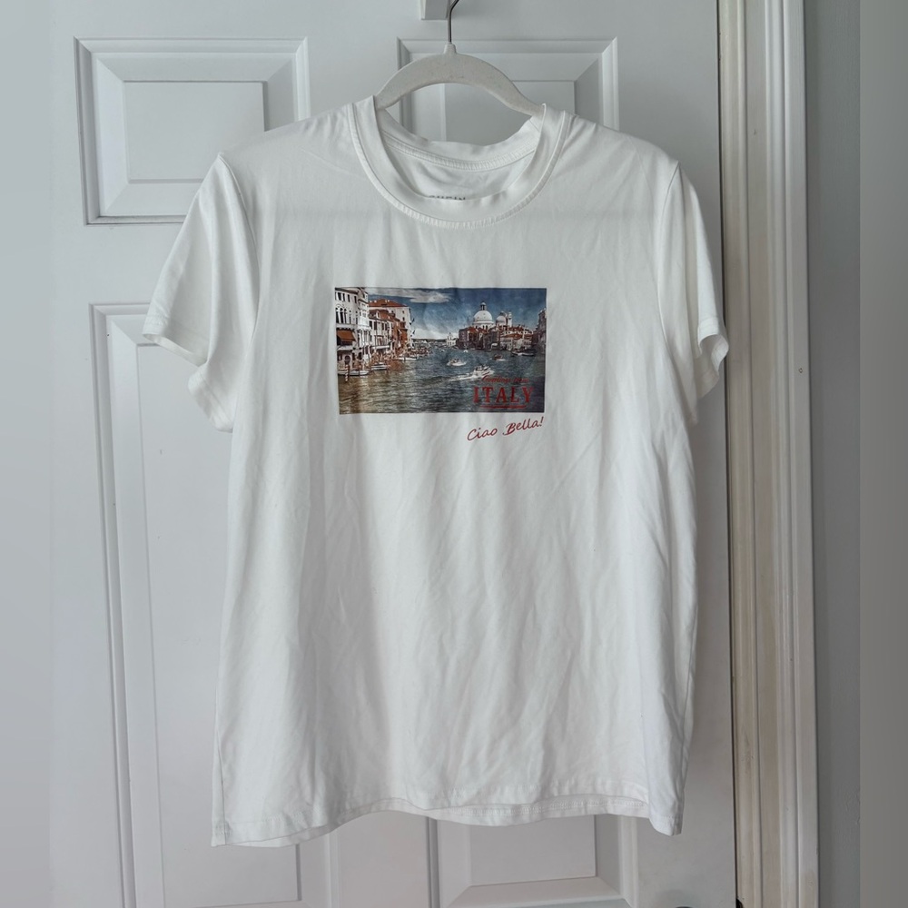 White Graphic T-Shirt with Italy Print